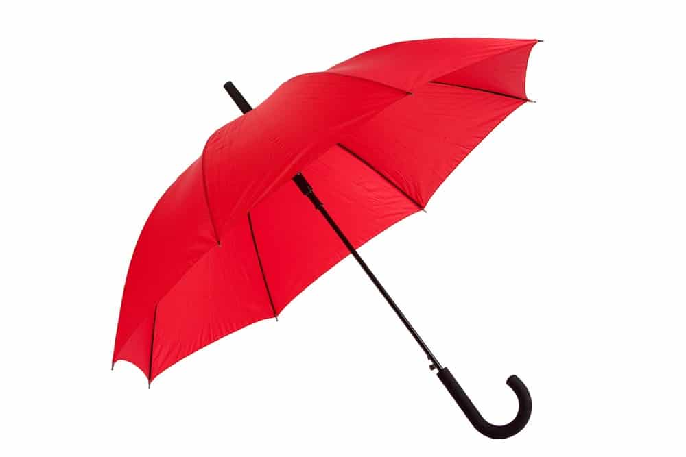rød paraply med logo