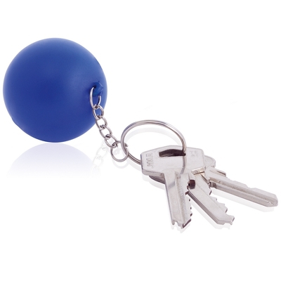 blå stressbold med logo nøglering
